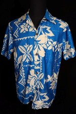 Vintage 1960's Polished Cotton Hawaiian Print Shirt Size Med Very Good Condition