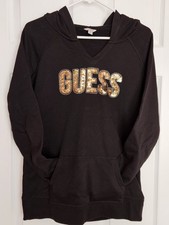 Women's Guess Embroidered Sweatshirt w/attached Hood, Black, Size L