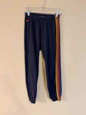 Aviator Nation Womens 5 Stripe Sweatpants Gray Rainbow Jogger USA Made Size XS