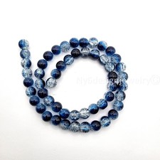 Dark Blue and Clear 8mm Round Glass Lampwork  Crystal Beads   15 Inch Strand