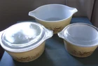 Pyrex Forest Fancies Mushroom Casserole Bowls 3 W/ 2 Lids 473B-474B-475B