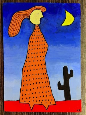 e9Art 5x7 'her solitary nature'  outsider folk art brut naive primitive desert