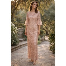 Adrianna Papell Pink Sequin Lace Gown 3/4 Sleeve Mother of Bride Dress Sz 4