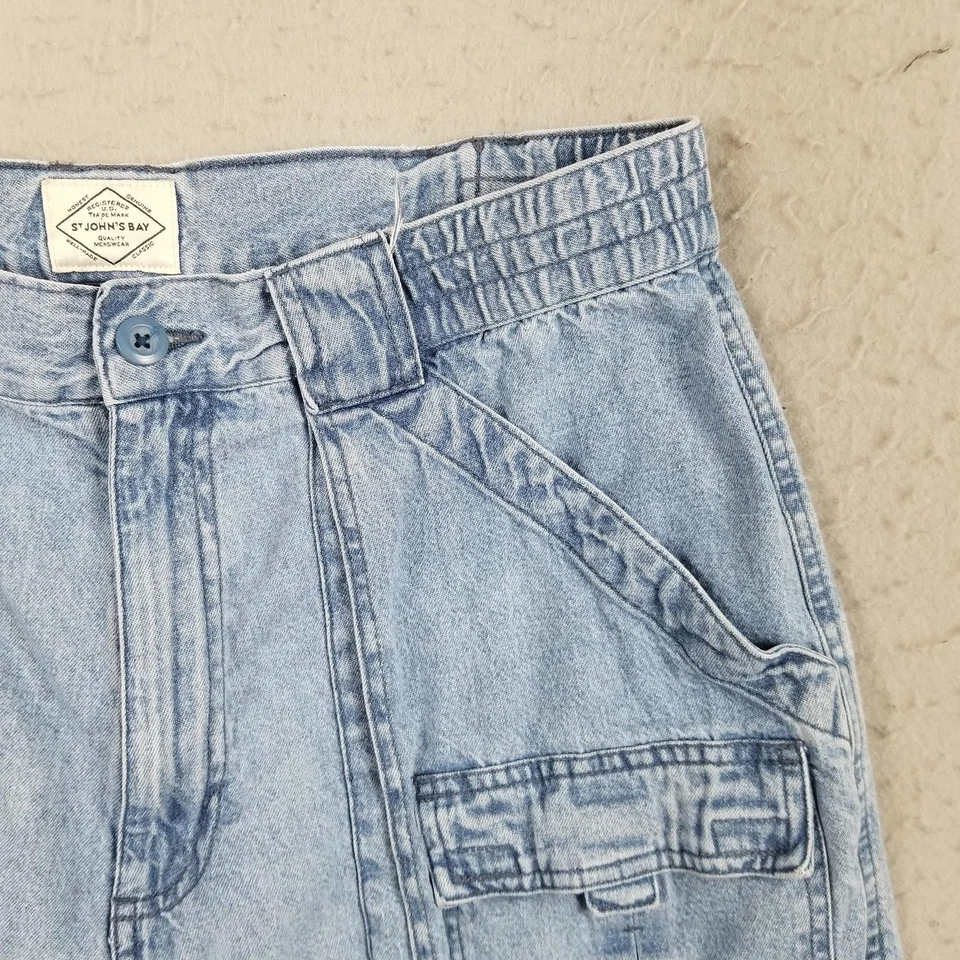 St John's Bay 工装短裤男式 36 蓝色牛仔实用口袋复古 90 年代 Y2K — 第 3/4 张图片