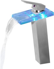 Bathroom Sink Faucet Brushed Nickel, Tall Vessel Sink Faucet Waterfall Single...