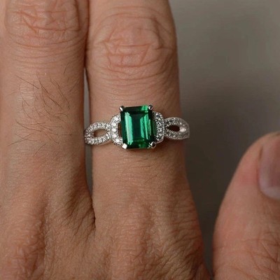Lab Created Emerald 2.00Ct Emerald Cut Women Wedding Ring 14K White Gold Plated