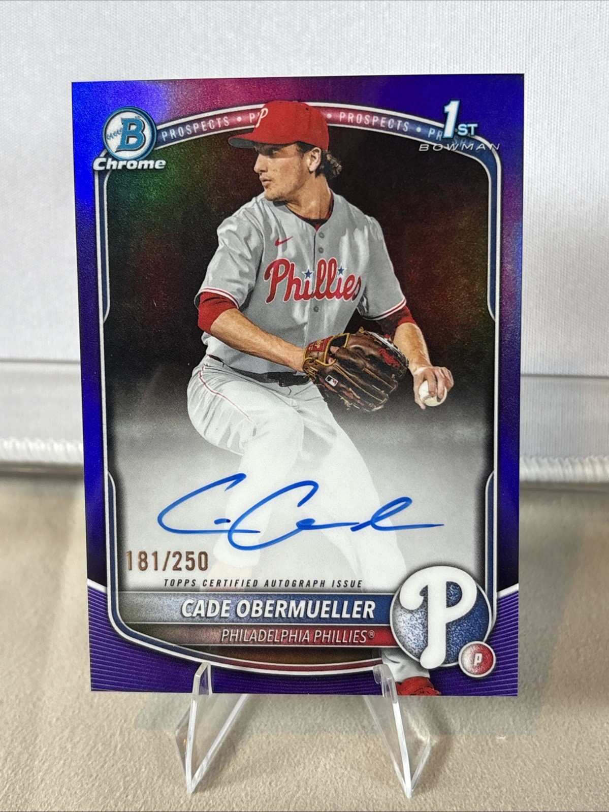 2025 Bowman Draft Chrome Cade Obermueller Purple Refractor Auto /250