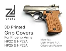 3D Printed Grips - Phoenix Arms HP22 HP22A HP25 HP25A - Light Wood Crisscross