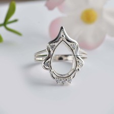 Mount Ring 925 Sterling Silver 9X13 MM Pear Cut CZ Setting Semi Mount Ring 55