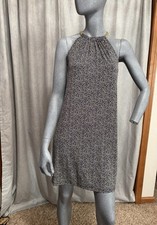 Michael Kors Floral Sheath Dress Womens XS Navy Yellow Sleeveless Halter Stretch