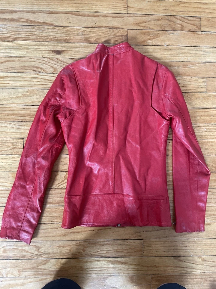 Chaqueta Barney’s New York Cooperativa Mujer Cuero Rojo Café Corredor X-Pequeña De Colección Foto 2 de 4