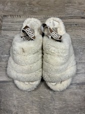 UGG Fluff Yeah Slide Natural Cream Sheepskin Slingback Slippers Womens 8