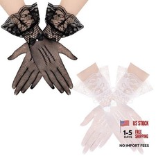 Gvhntk Pair Women Lace Gloves Short Lace Tea Party Standard 2 Black,white