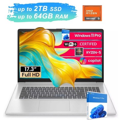 HP 17.3'' Laptop,AMD Ryzen 5 7430U(Beat i7-1255U),UpTo 64GB RAM 2TB SSD+Win11Pro