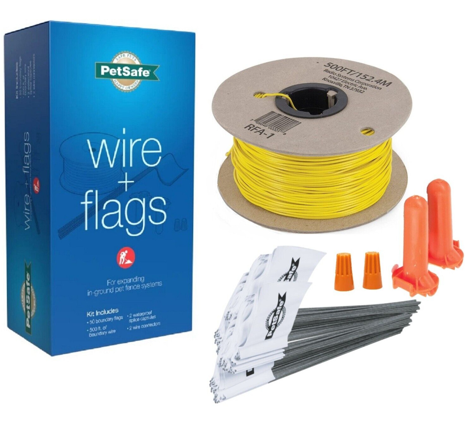 Wire And Flag Kit 500ft Wire 50 Boundary Flags For In Ground Fence