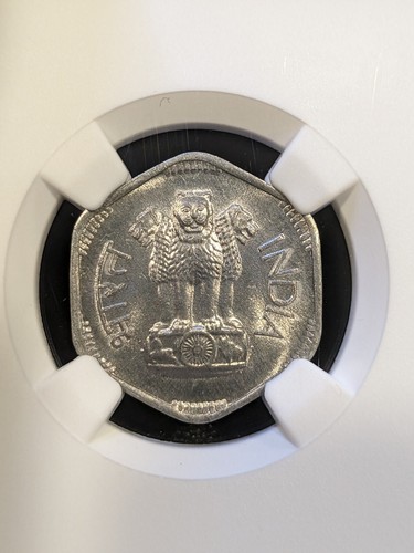 1967 B MS65 India Republic Aluminum 3 Paise NGC UNC KM 14.1 Type 1 Bombay Mint - Picture 3 of 4