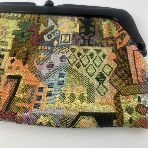 Grandma's Retro Fabric Clutch Geometric Metallic Thread Boho - Picture 3 of 24