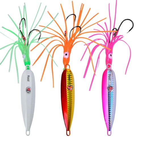 2pcs Luminous Soft Rubber Bearded Hooks Squid Jigging Assist Fishing Hook