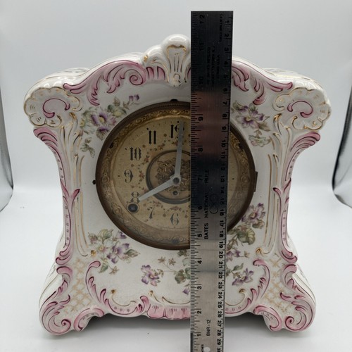 Antique 1895 F. KROEBER Mantle Clock China № 12 Porcelain Case With Key - Picture 12 of 16