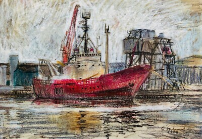 GEOFFREY UNDERWOOD (1927-2000) 1989 CORNISH HARBOUR QUAY SZENE, PASTELL, SIGNIERT