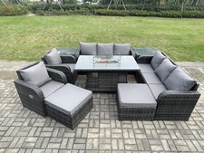 Image of Fimous Rattan Garden Furniture Sets with Sofa Gas Fire Pit Table Indoor Outdoor