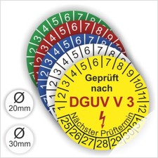 DGUV V3 Pr&uuml;fplaketten Wartungsetiketten &Oslash;: 20mm-30mm ehemals (BGV A3) WETTERFEST