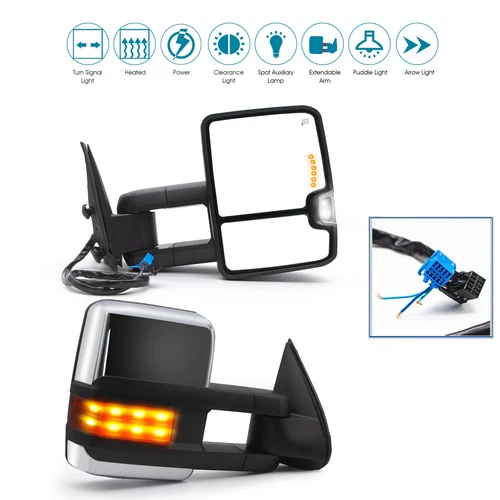 Pair Tow Mirrors Power Turn Signal For 2003-2006 Chevrolet Silverado 1500 Chrome
