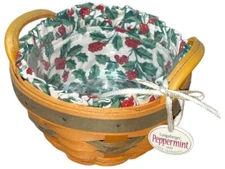 Longaberger Tree Trimming 1999 PEPPERMINT Green BASKET Liner Protector Tie On