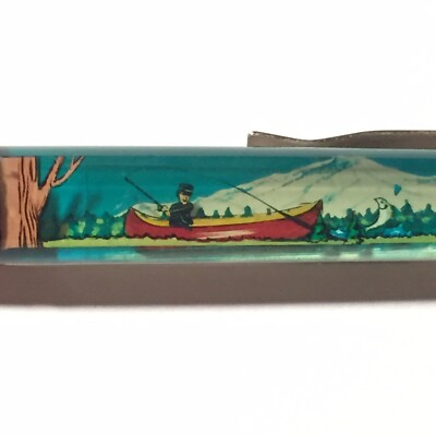 Beautiful Oregon Floaty Pen Fisherman Moves Past Lake Forest Mountains Souvenir