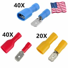 100x Insulated Electrical Wire Terminals Crimp Connector Spade Male Female 6.3mm