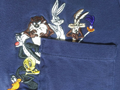 VTG 1995 Warner Bros Looney Toons LS Pocket T Shirt Men's M Taz Bugs Roadrunner