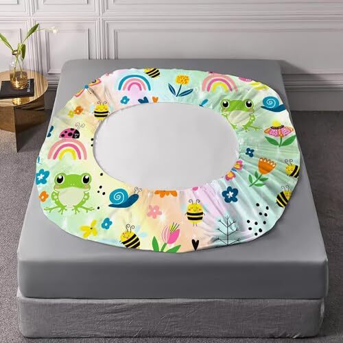 Rainbow Fitted Sheet Set,Cute Frogs Butterflies Bedding Size for Queen