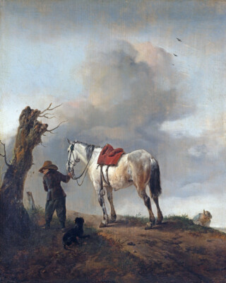 THE GREY HORSE CLOUDY SKY BOY DOG 1646 DUTCH PAINTING BY PHILIPS WOUWERMAN REPRO
