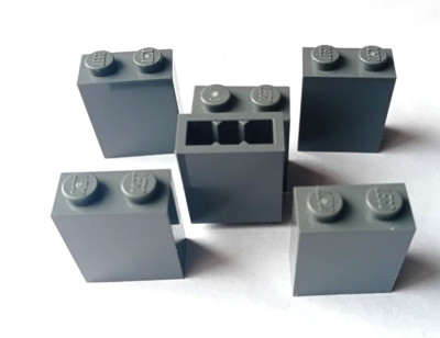 6x Neu Lego dunkel bläulich grau Stein 1 x 2 x 2 mit innen Nieten Halter Teil 3245c