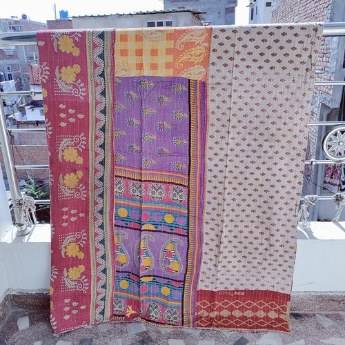 Vintage Patchwork Throw 55 x 85 Hippie Blanket Sofa Decor Bedspread Kantha Quilt - Picture 6 of 7