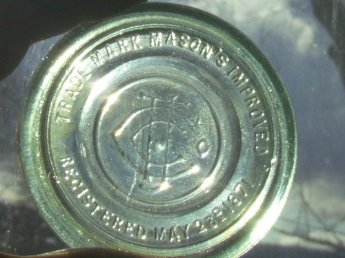 1 blue Mason's Improved  CFJCo Registered May 23d 1871  glass canning jar insert