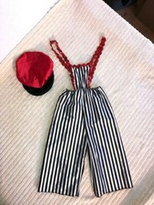Black  White Striped Youth Overalls W/ Red Sequin Suspenders Dance Costume