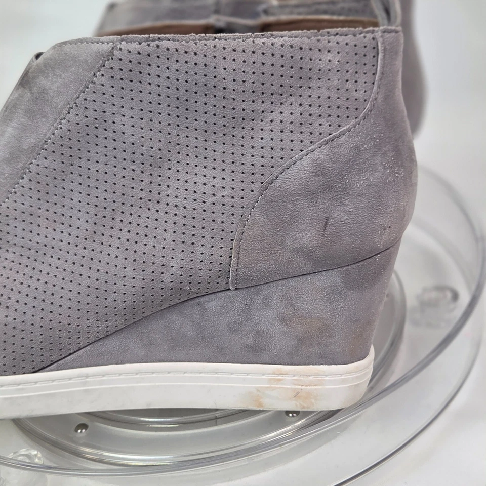 Tênis Linea Paolo Wedge Bootie Feminino 9M Couro Cinza Biqueira Redonda Zíper Lateral - Imagem 4 de 4