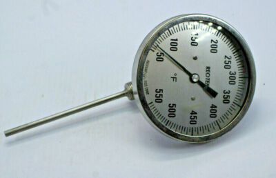 5-Inch Dial Bimetal Thermometer - 50 To 550°F Range, 4" Stem, 1/2" NPT, Adjustable, Stainless Steel