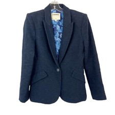 L'agence Chamberlain Cotton Blend Boucle Tweed Blazer Jacket Navy Blue - Size 4