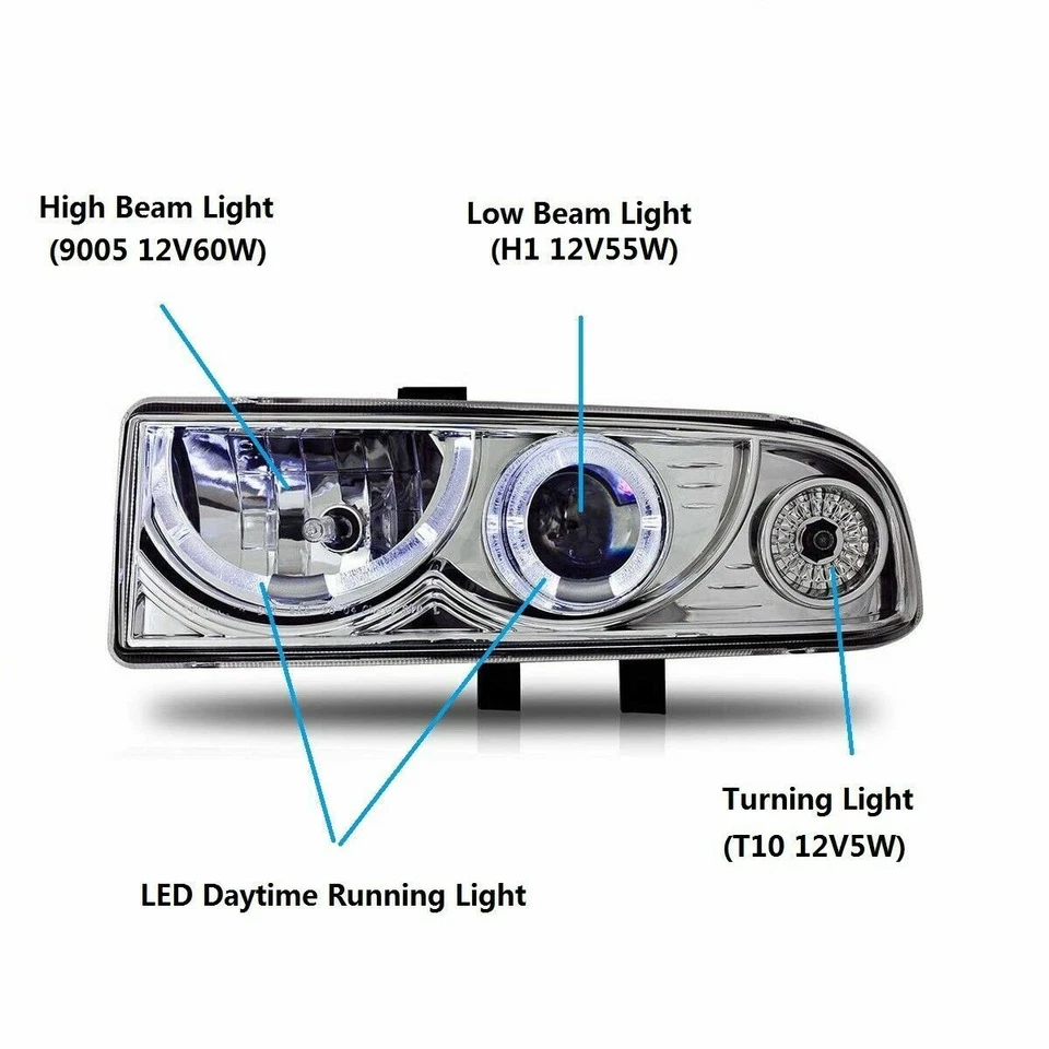 For 1998-2004 Chevy S10 Pickup Truck/Chevy Blazer Chrome Headlights Projector - Imagem 3 de 4