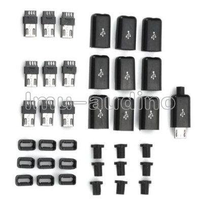 10pcs Micro USB Type B Male Plug Connector Kit with Plastic Cover for DIY