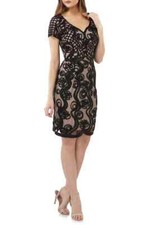 JS COLLECTIONS SOUTACHE MESH BLACK/NUDE DRESS sz 4