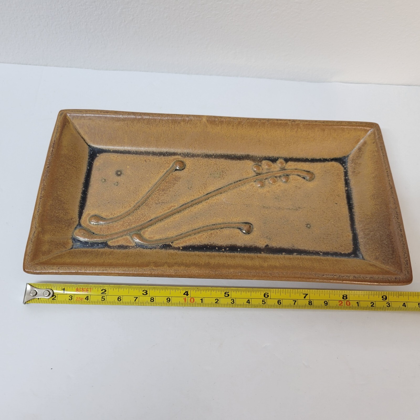 Studio Art Pottery Tray Trinket Vanity Tidbit Artisan Signed Boho 9.5