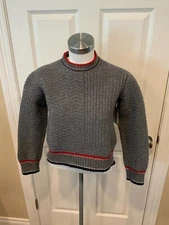 Thom Browne Gray Boiled Wool Crew Neck Sweater. Size Small