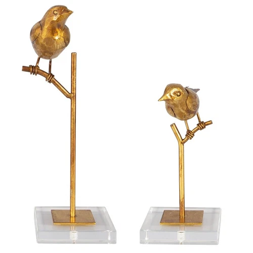 Birds On Branch Sculpture Statue Passerines Gold Set Of 2 ~ Uttermost 18898 - Picture 3 of 5