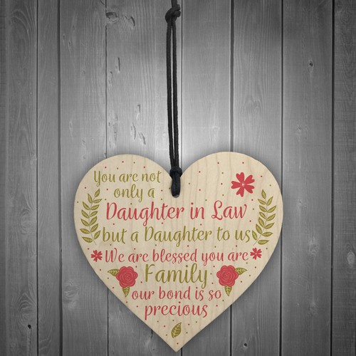 Daughter In Law Plaque Sayings Wooden Heart Birthday Wedding Christmas Gifts - Picture 2 of 8