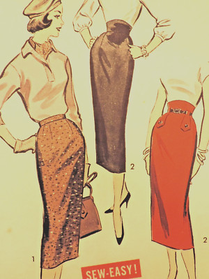 1950s Miss Advance 8425 Pattern Slim/High Waist Skirt Sz: 12 W25, H 34 Uncut FF
