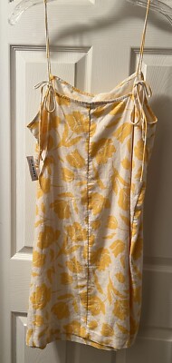 Old Navy Sun Dress Womens Large Linen Rayon Yellow Floral Summer NWT Midi |  eBay
