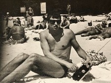 Gay Interest Beefcake Vintage Photo 1970s Young Shirtless Man Beach Sunglasses 